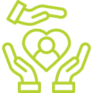 Hands embracing heart with person icon